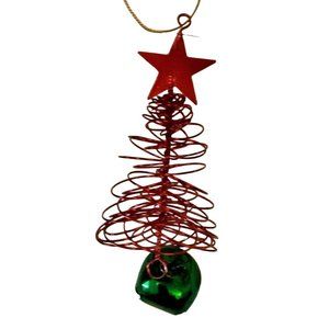 Red Christmas Tree Ornament Green Jingle Bell Star Metal Spiral Wire